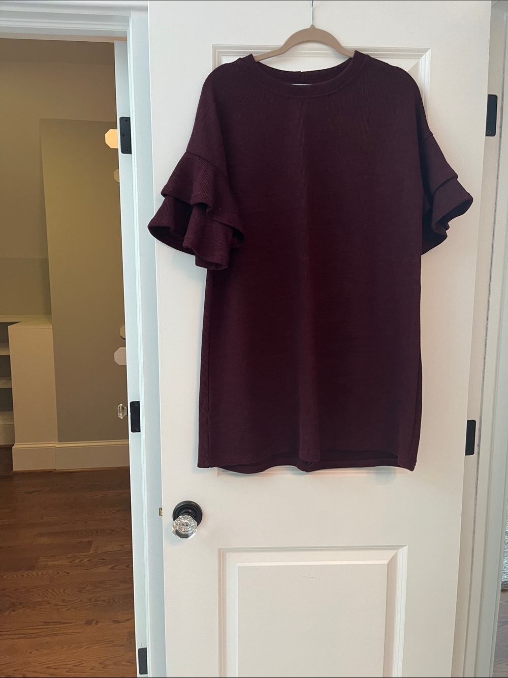 She + Sky Burgundy Ruffle Sleeve Crewneck Sweatshirt